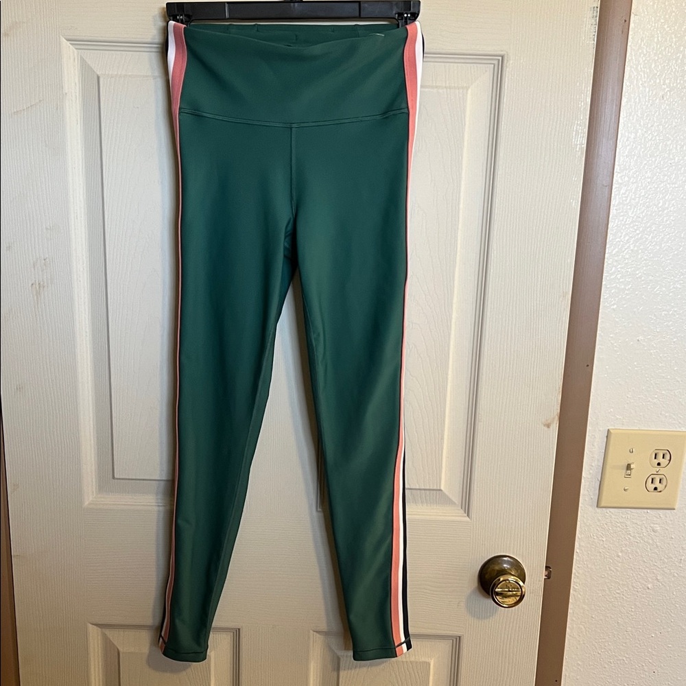 Athleta interval side stripe tight XS Green Pink White Black stripe NWOT